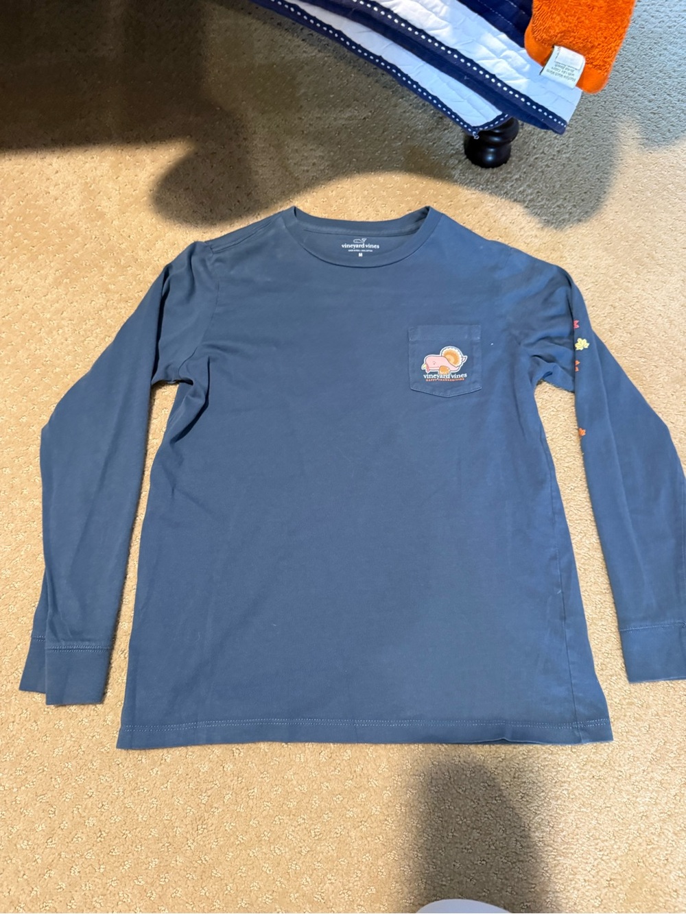 Vineyard Vines Kids Long-Sleeve Pocket Tee - Navy Blue with Chest Patch